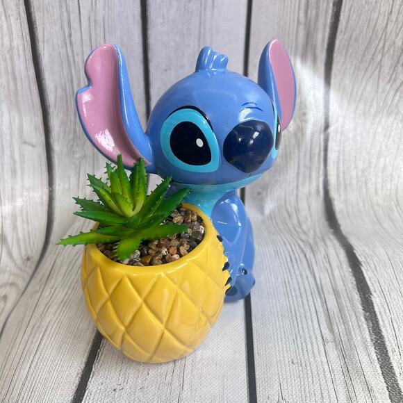 Disney Stitch Planter Figurine – 5.5" Tall – Pineapple Pot with Faux Plant - Picture 2 of 9